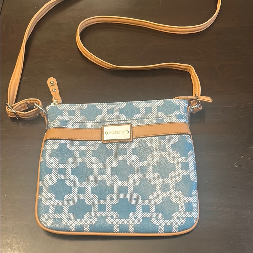 Rosetti Blue and Tan Geometric Crossbody Bag